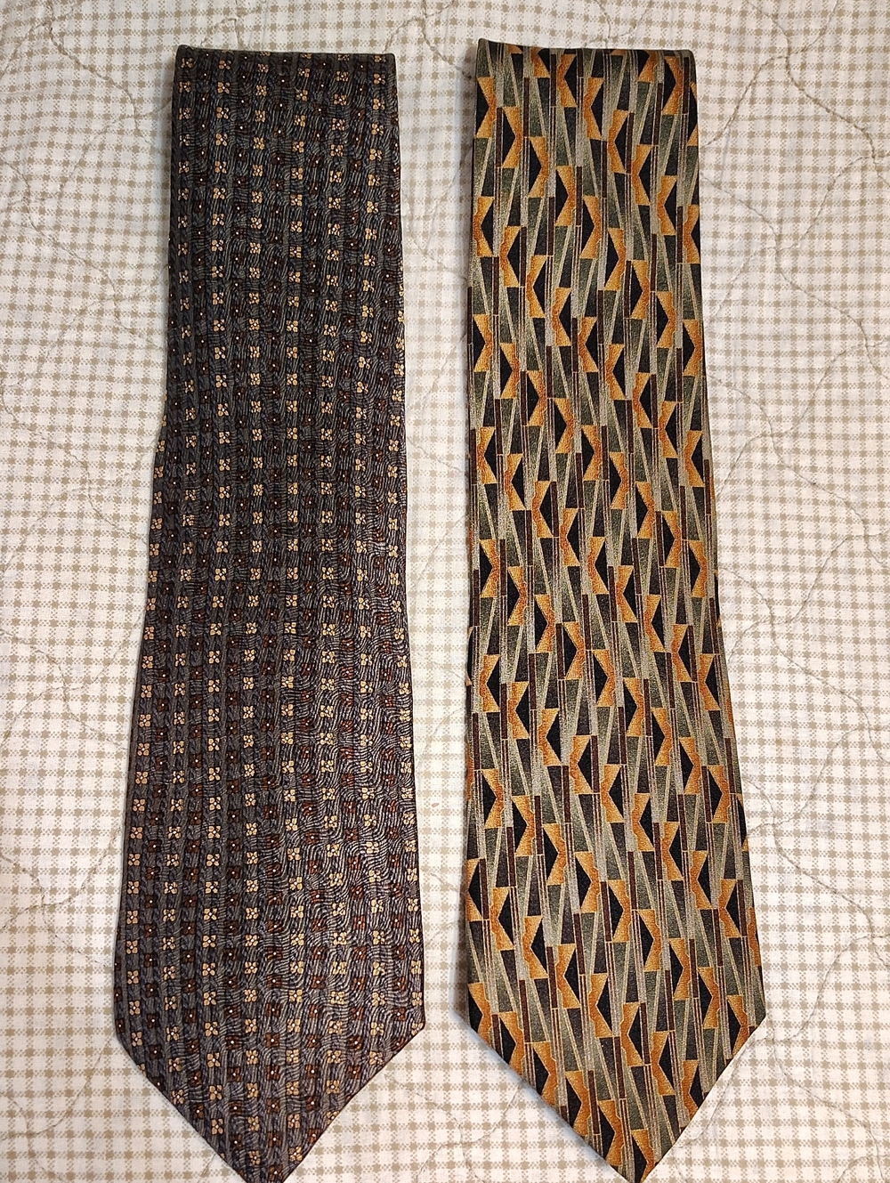 Johnston & Murphy Pair: Black and Gold Geometric Silk Ties